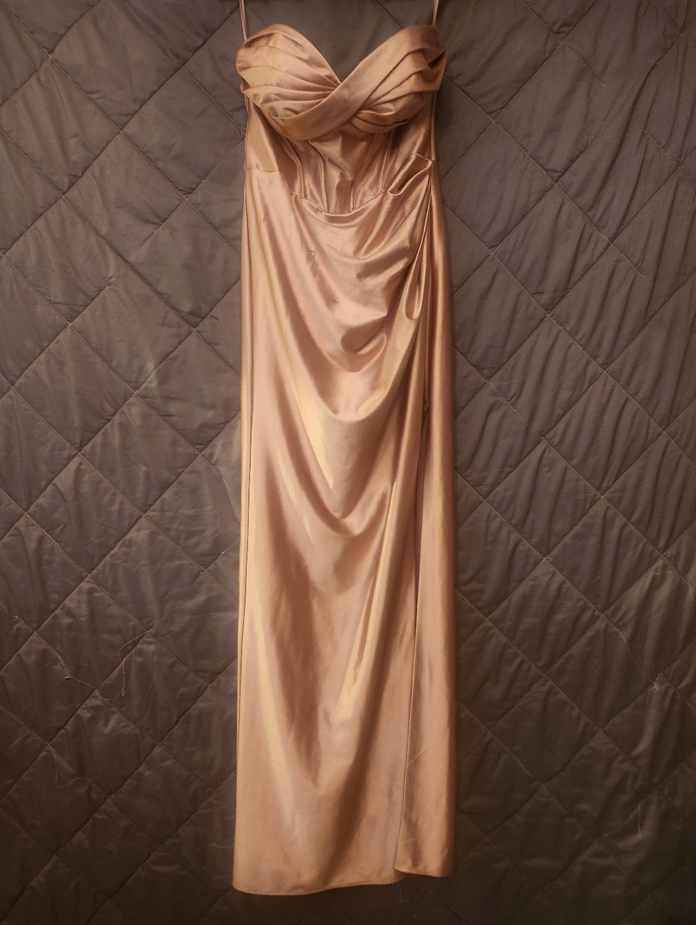 Strapless Satin Evening Gown in Blush Champagne